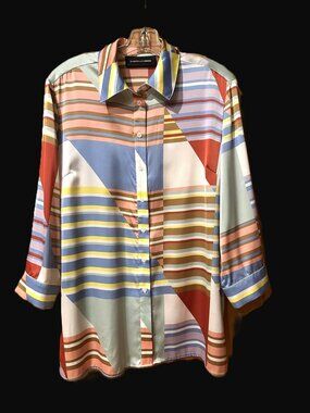 Gabrielle Union Colorful Women Large Blouse Geometric Patterns Long Roll Sleeves